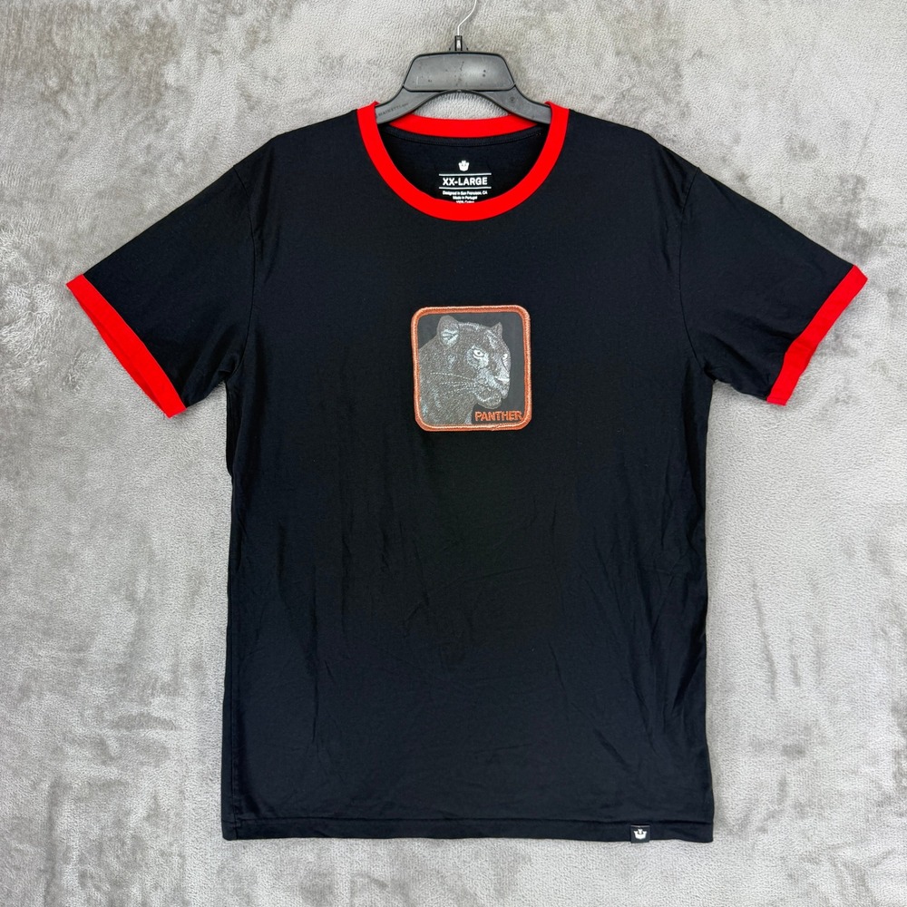 Goorin Bros Panther Patch Ringer T-Shirt Mens XXL Black Red Contrast Trim Cotton